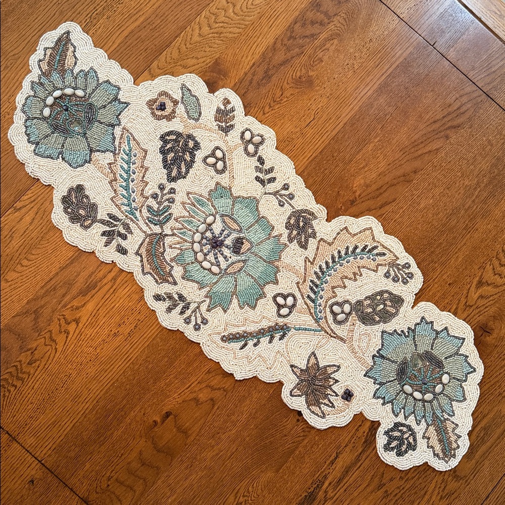 Floral Beaded Table Runner 35”x13”